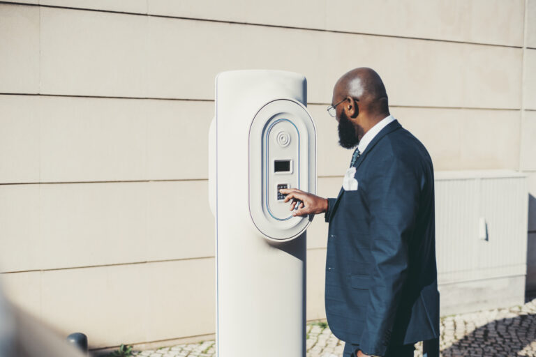 white electric vehicle charging station