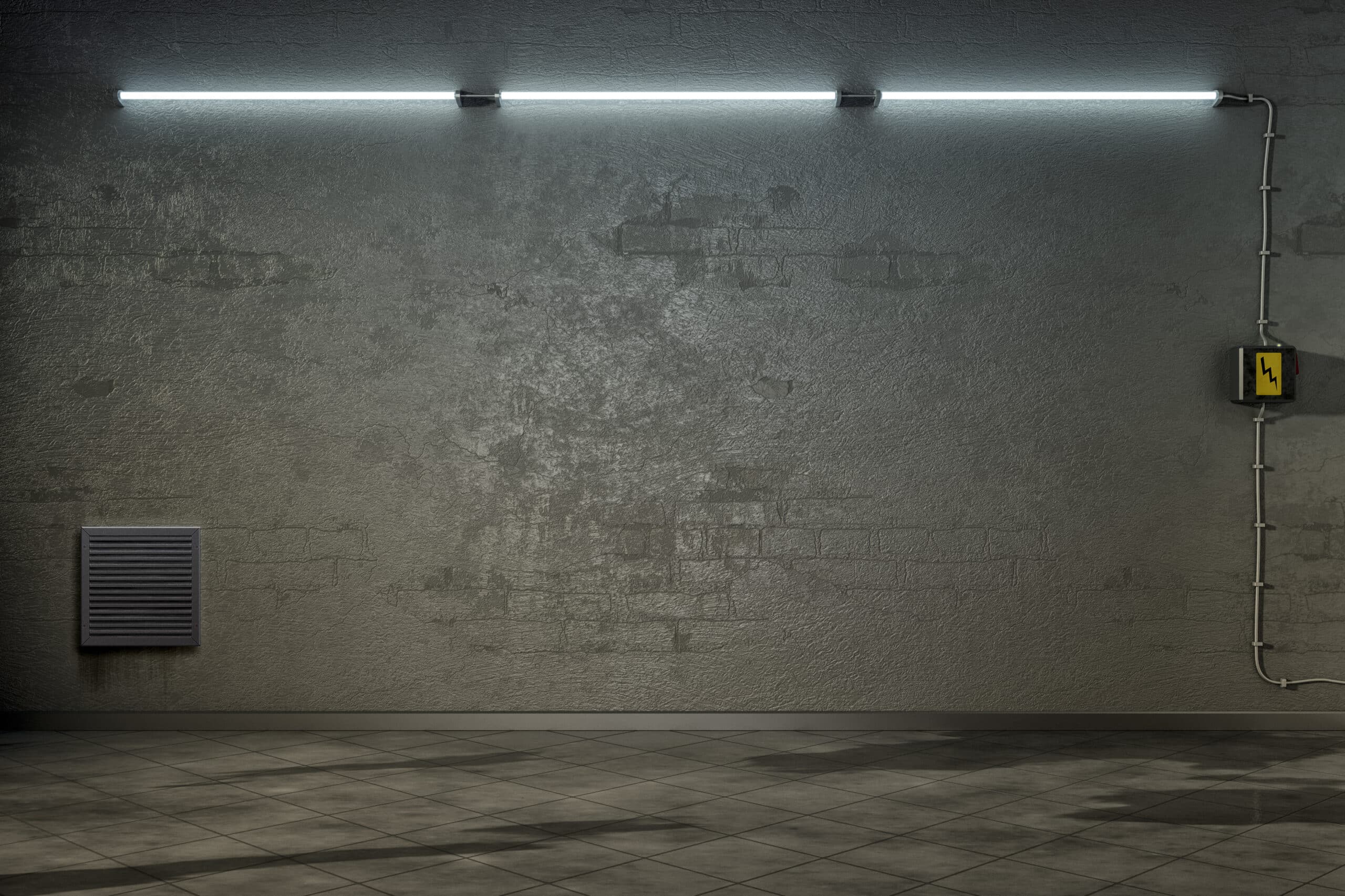 dark room with three neon lights
