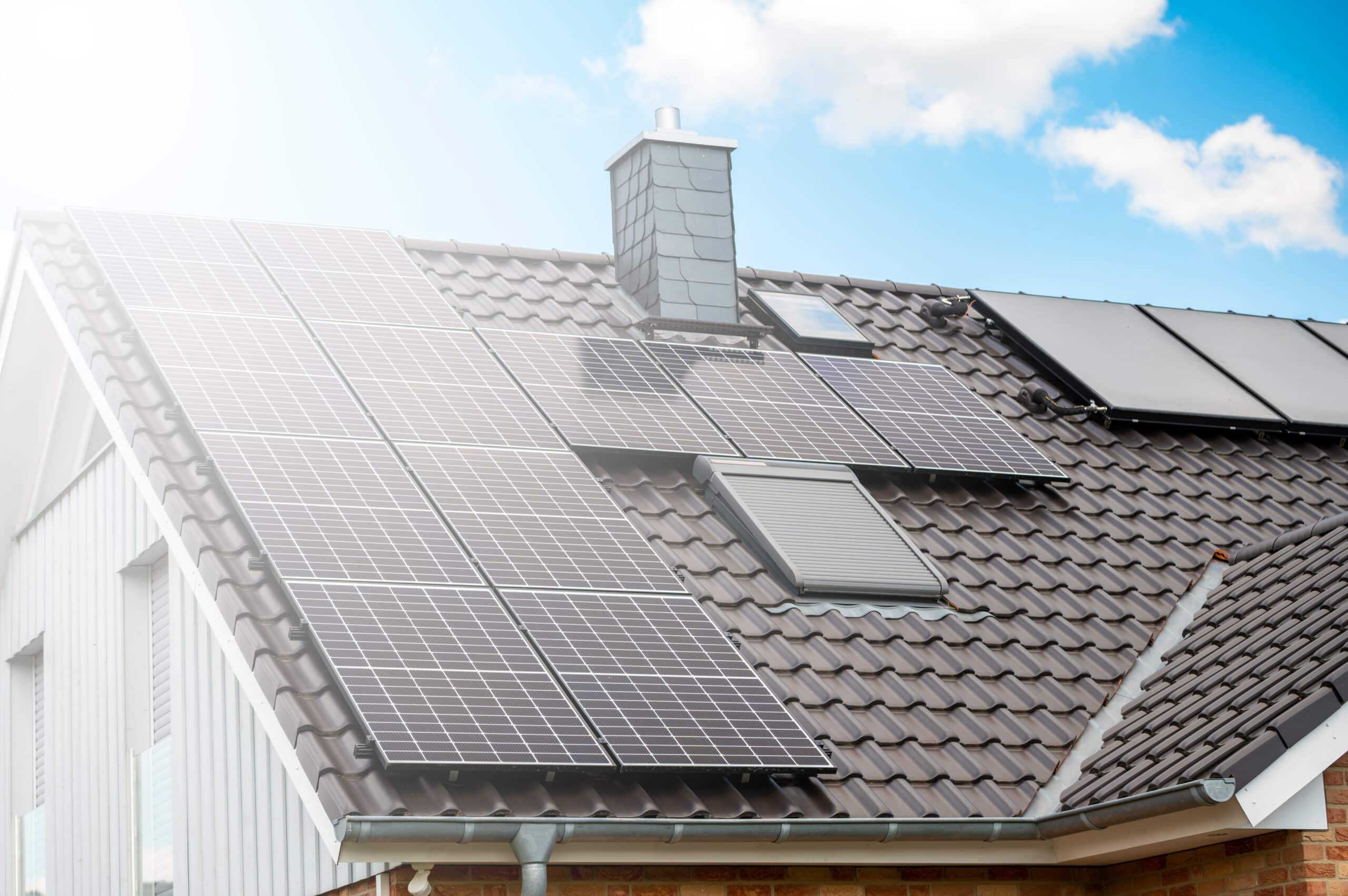 house roof with solar panel system