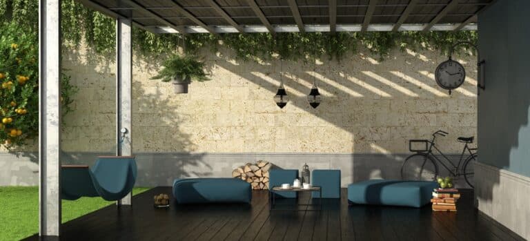 garden with iron pergola,footstool and hammock 3d rendering