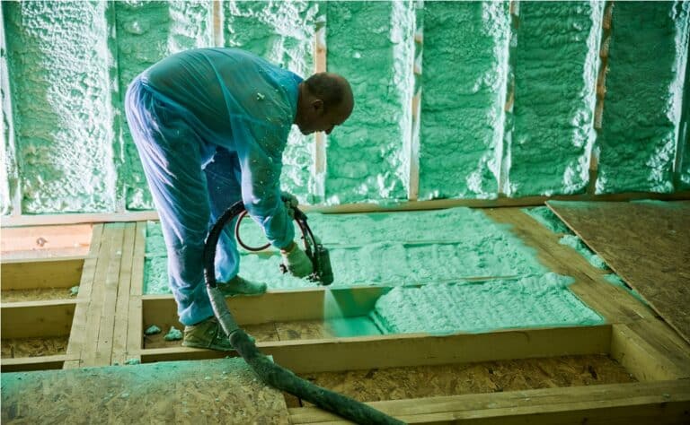 worker spraying polyurethane foam for insulating w 2022 08 23 20 09 44 utc