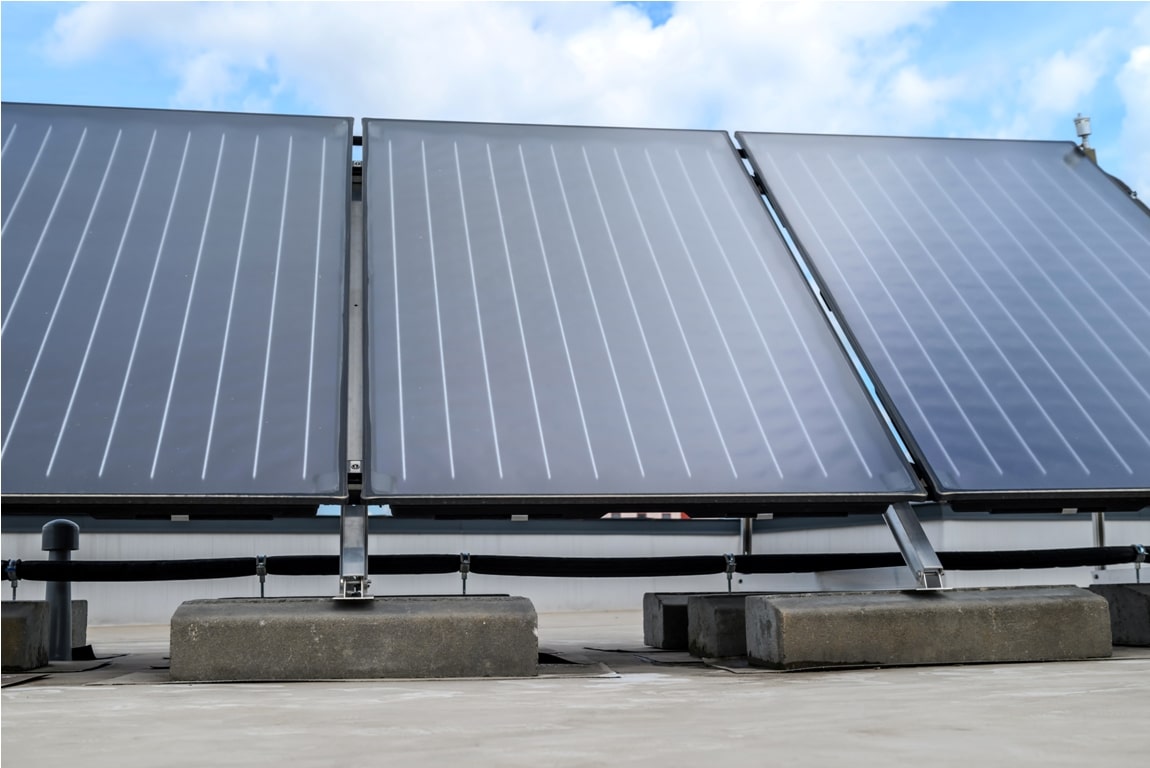 heat pump and solar collector on the roof