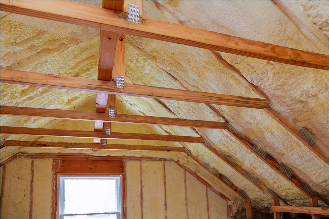 foam plastic insulation of a new home on a new roof