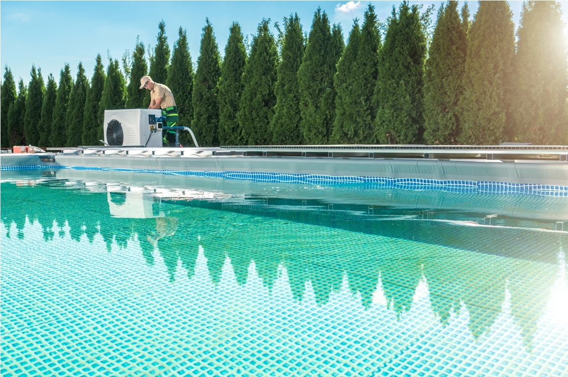 outdoor swimming pool heating by heat pump